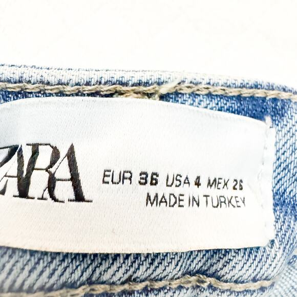Zara Skinny High Rise Stretch Denim Jeans Ripped Straight Leg Size 4 - Picture 7 of 9